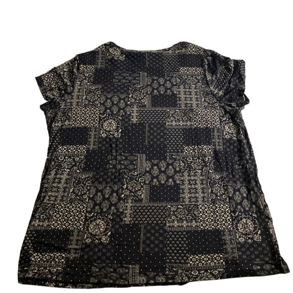 Boho Patchwork Print Tee Black Cream Philosophy Woman 1X - Picture 6 of 6